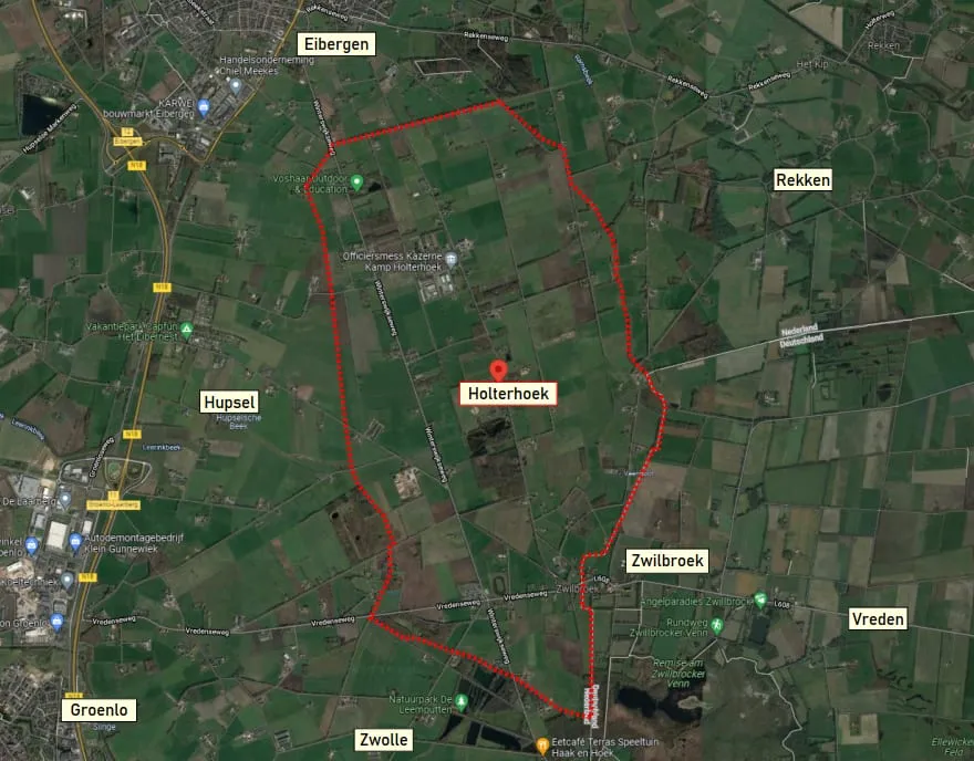 Kaart van het werkgebied van de Contactgroep Holterhoek, in de gemeente Berkelland bij Eibergen.